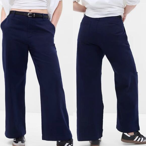 GAP Mid-Rise Loose Straight Leg Khakis In Navy Uniform Size 10 Preppy Office - Picture 1 of 16